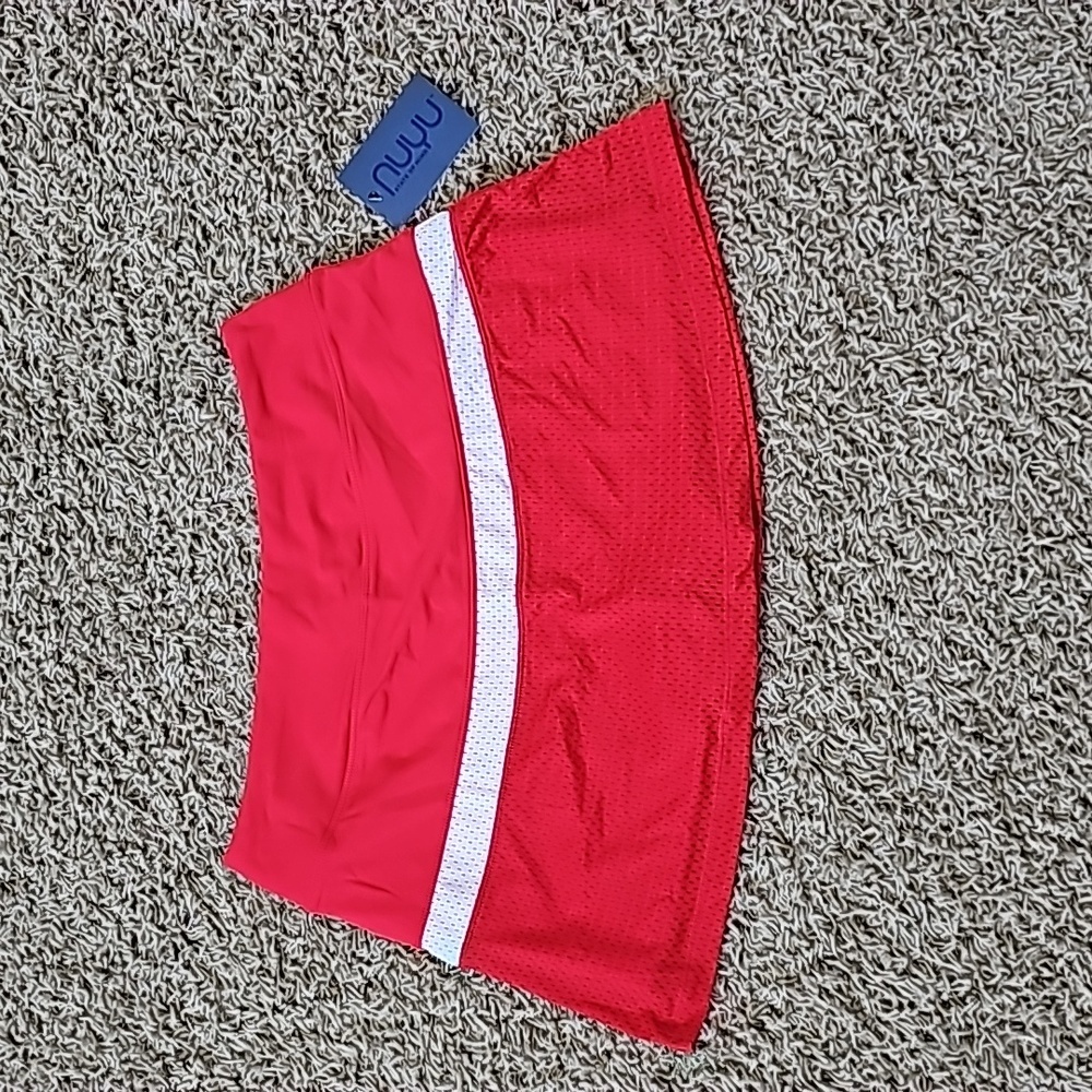 NWT Nuyu Skort Red Mesh Pull On Skirt Built-In Shorts Large Mini Skirt